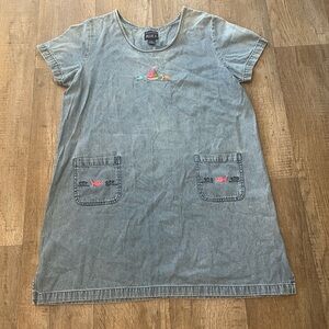 Vibrate Blue Denim Shift Dress with Embroidered Nautical Print Coastal Beach